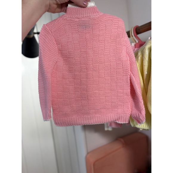 VTG baby Kids Pink Acrylic Knit Button Front Cardigan Sweater 18 MO Deadstock - Picture 2 of 3